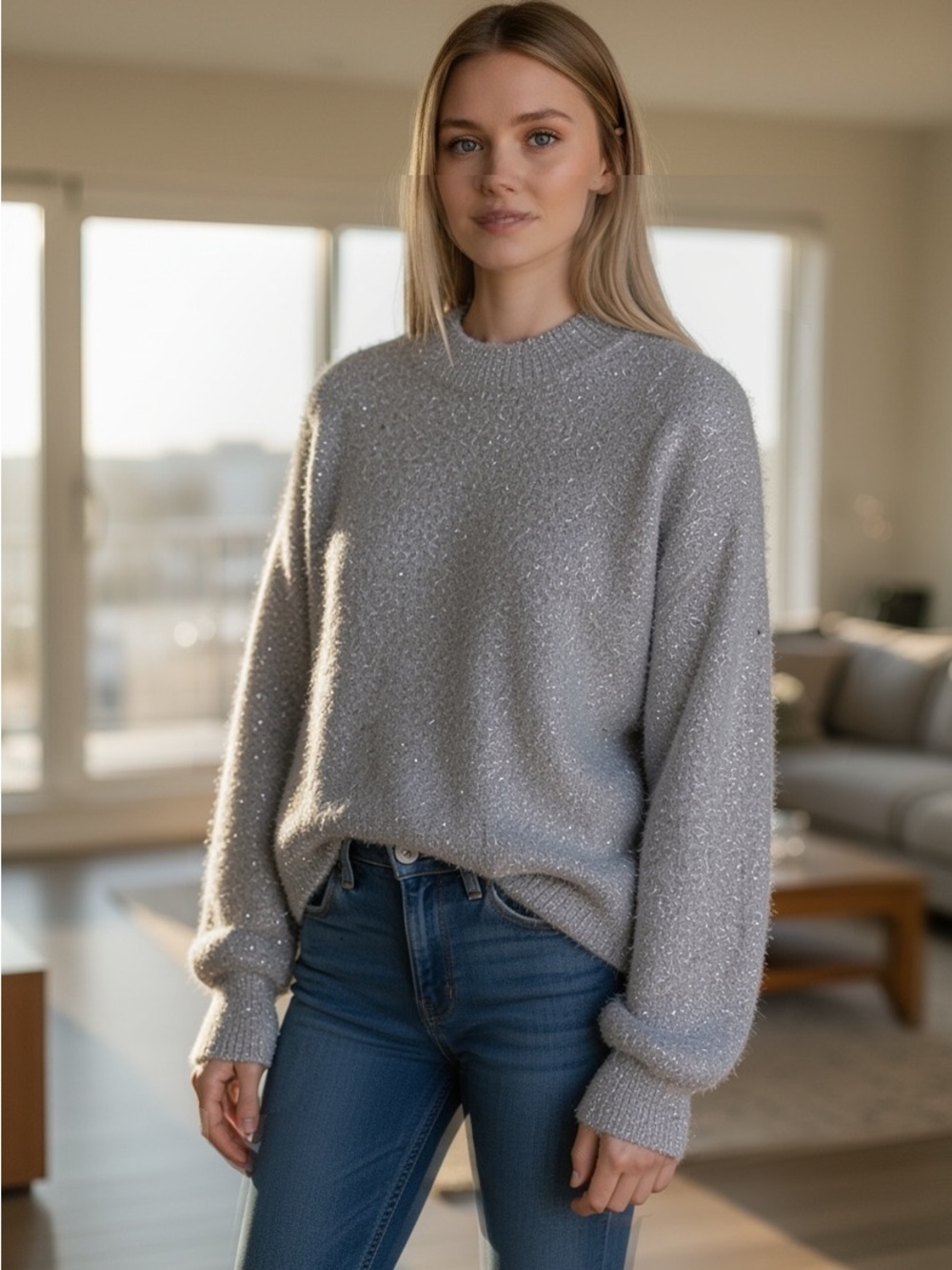 H&M Metallic Light Gray/Silver Woman’s Sweater. Size Medium.